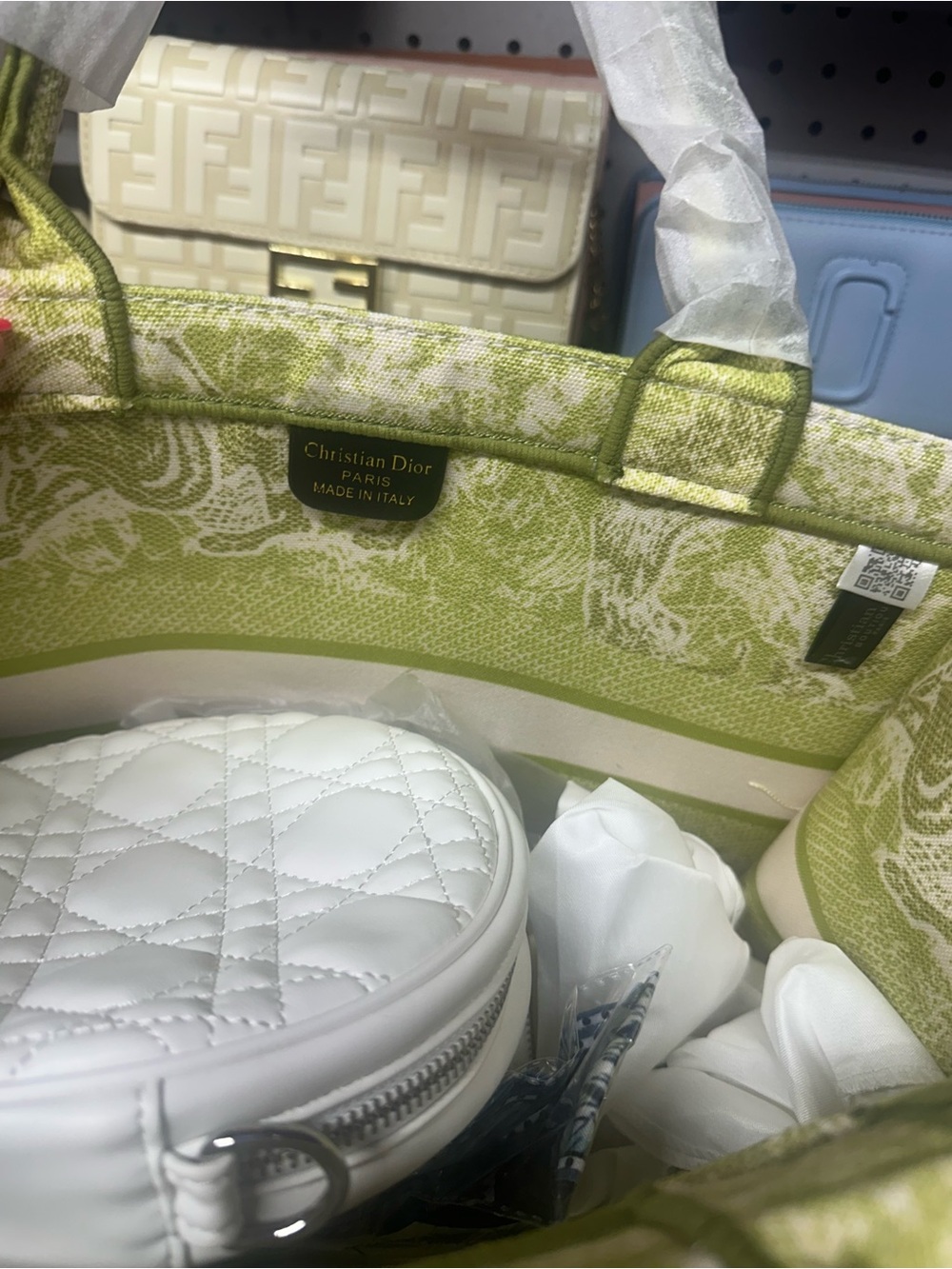 White Quilted Round Crossbody & Wallet Set with Green Tote Accent - Picture 3 of 3